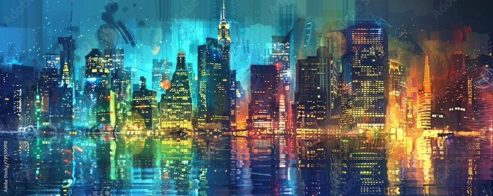 A vibrant urban landscape with towering skyscrapers and illuminated lights, reflecting the dynamic energy of a bustling city. A vibrant urban landscape with towering skyscrapers and illuminated lights, reflecting the dynamic energy of a bustling city.