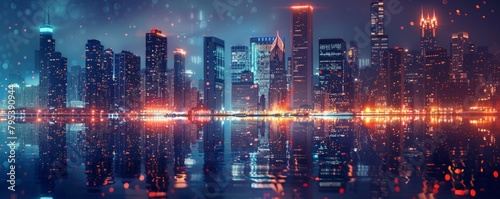 A vibrant urban landscape with towering skyscrapers and illuminated lights  reflecting the dynamic energy of a bustling city.