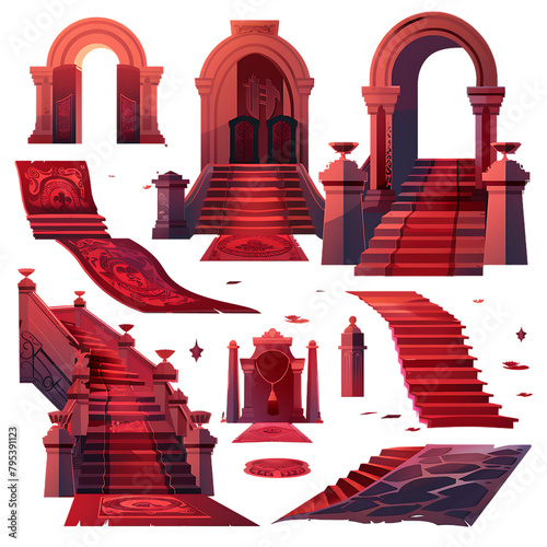 A visual representation of a red staircase and its various elements. There are ten different red staircases depicted, each with its unique characteristics. photo