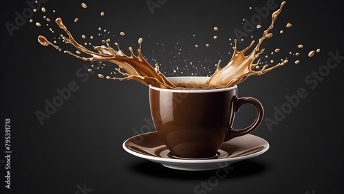 Splash of coffee in a cup on a dark background.