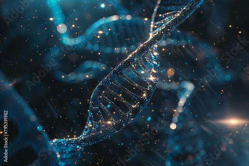 intricate dna double helix structure floating in futuristic space abstract 3d render