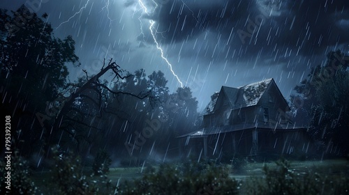 Lonely House withstanding the Onslaught of a Violent Storm photo