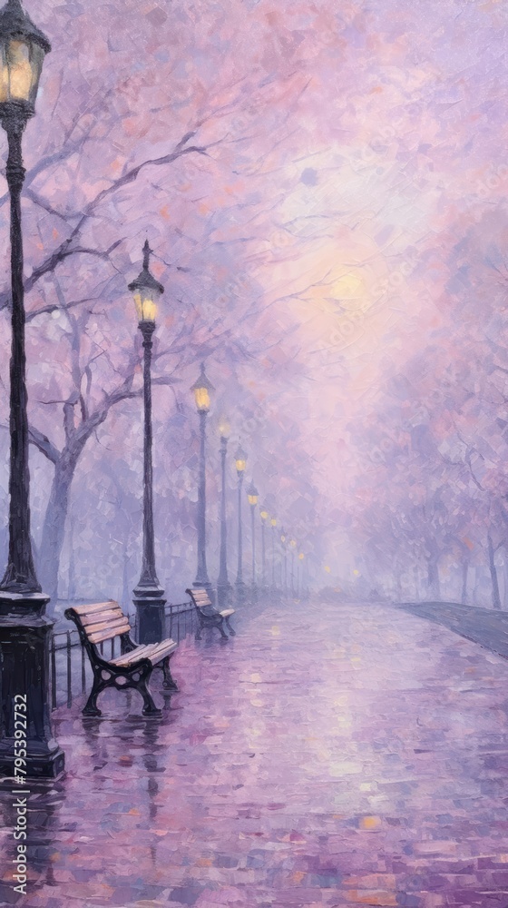 Simple pastel purple impressionism painting background outdoors nature street.