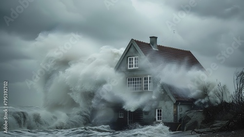 Hurricane's Assault: Coastal House Confronts Nature's Raw Power photo