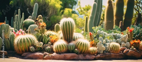 A group of prickly succulents in a garden photo