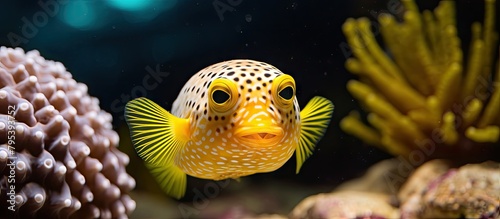 Yellow and white spotted fish in aquarium photo