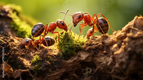 A detailed shot of ants working together to build a nest, emphasizing teamwork and complex social structures in insect behavior