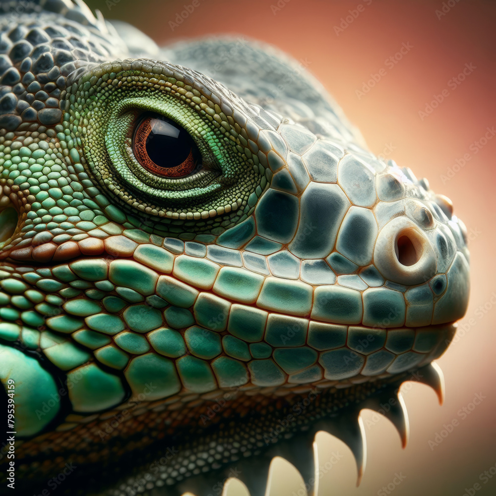 Fototapeta premium green iguana close up - Generative AI