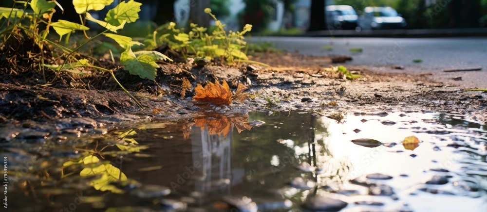 Water puddle near tree