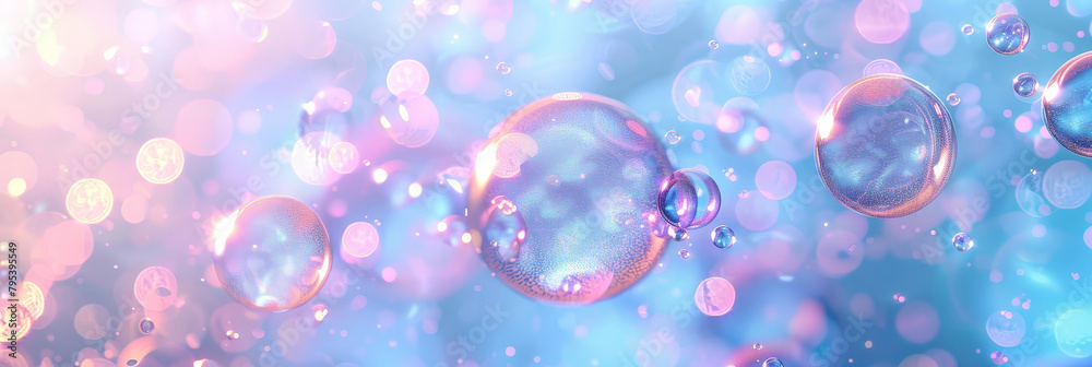a collection of water bubbles in a purple air background, pink bubbles floating on the surface of the water.purple water bubles close up	
