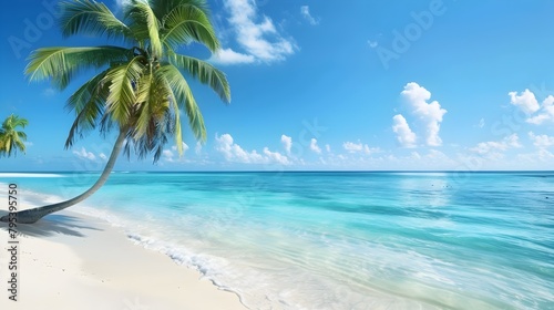 Turquoise Tropical Beach Escape: A Serene Paradise of Palm Trees and Clear Waters © pkproject