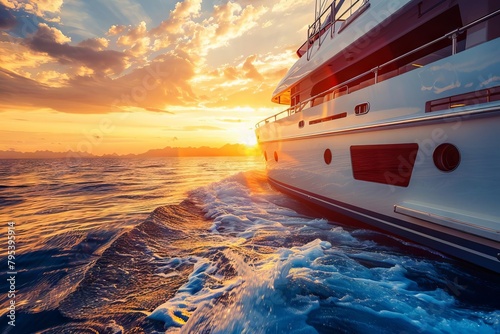 luxury yacht sailing at sunset adventure and freedom concept photo photo