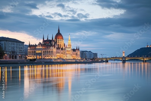 Budapest skyline with the strikingly beautiful Parliament building at Hungalian Parliament and Danube River  Budapest    Ai generated