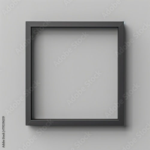 A black picture frame on a gray wall.