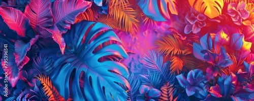 abstract 3D background with Vibrant Colors and Textured Reliefs. Abstract background rendered with colors that suggest a tropical and joyful environment photo