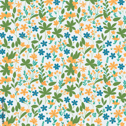 Vector floral 3d seamless pattern background. Seamless colorful floral background pattern.