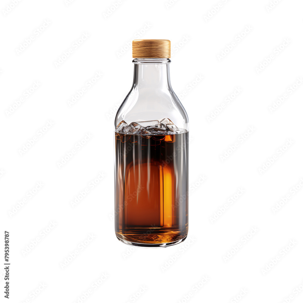 a glass bottle with brown liquid in it a glass bottle with brown liquid in it