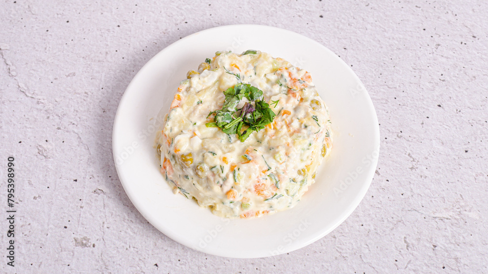 Russian olivier salad on plate