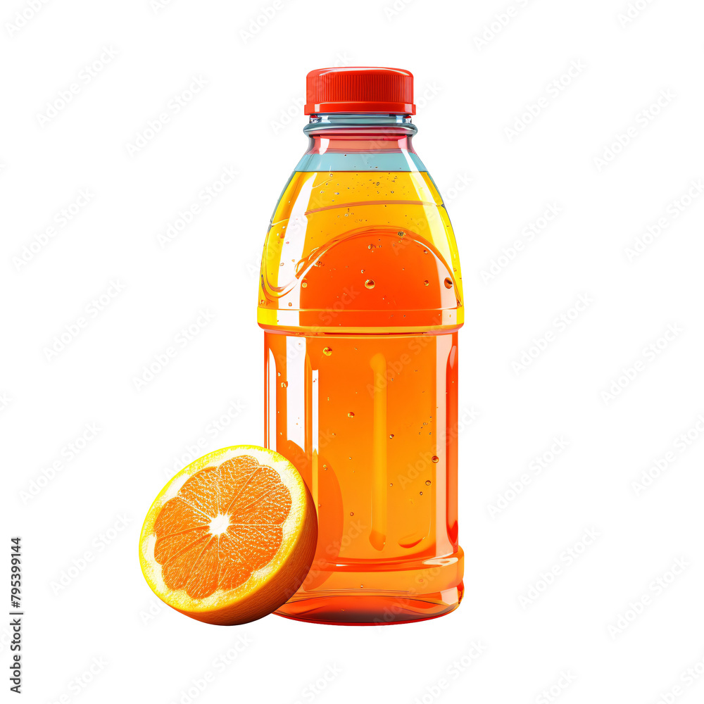 a bottle of orange juice next to a half of an orange a bottle of orange juice next to a half of an orange