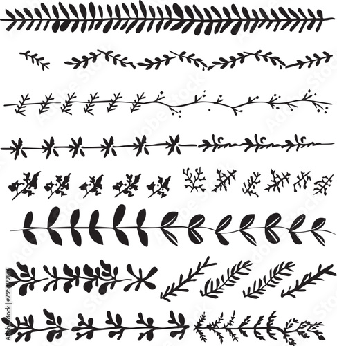 Set of vector simple leaves, ornamental design elements.