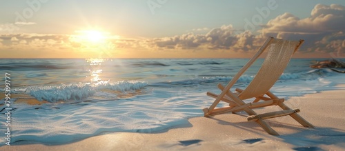 Summer Escape Striking D Rendered Beach Chair Awaits Tranquil Seaside Leisure