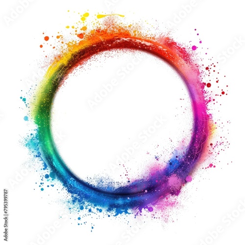 Creative Circle. Colourful Rainbow Paint Explosion Ring on White Background with Copy Space
