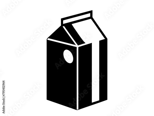 Black silhouette of milk carton or juice carton. Simplistic packaging icon in a monochrome style. Dairy or beverage container. Graphic design element. Isolated on white background. Print