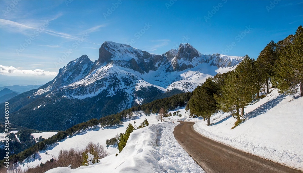 pedraforca mountain in winter in catalonia in spain