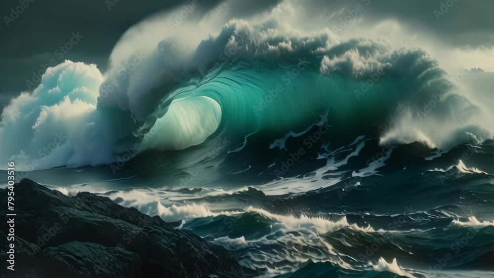 Video animation of majestic ocean wave in all its powerful glory ...