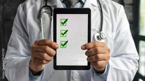 Doctor Showcasing Verified Health App, Suitable for Telemedicine Promotion