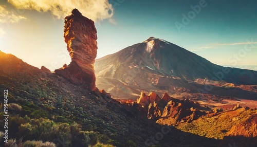 pico del teide with famous roque cinchado rock formation tenerife canary islands spain photo