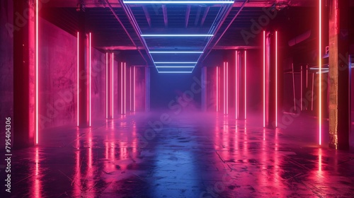 Neon-Infused Corridor with Misty Ambiance