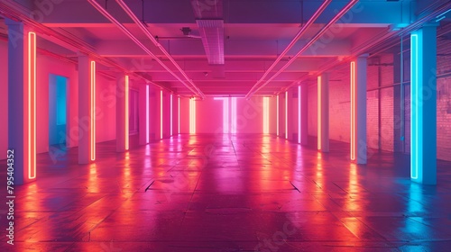 Neon-Infused Walkway with Warm and Cool Tones
