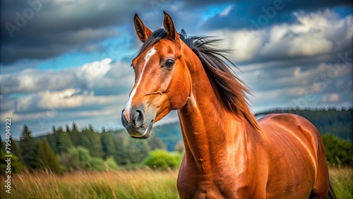 Horse portrait on the meadow.