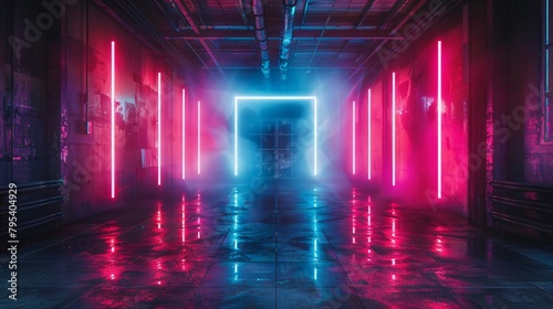 Portal-Like Neon Entrance in Atmospheric Corridor