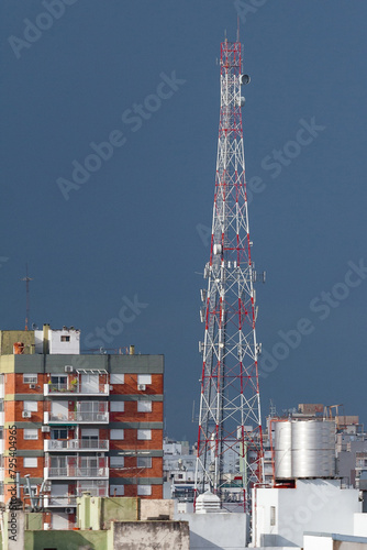 Telecommunications antenna in the city.