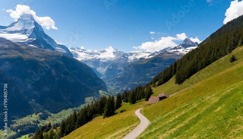 view of the bernese alps mountain range landscape near the jungfrau grindelwald switzerland photo