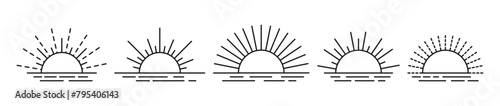 Sun line art sunset sunrise water sea ocean icon Illustration vector