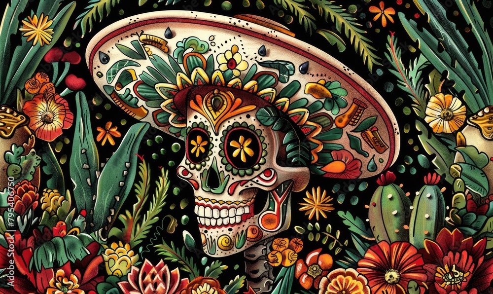 Cinco de Mayo, Day of the Dead Mexican Skull Mascot Illustration