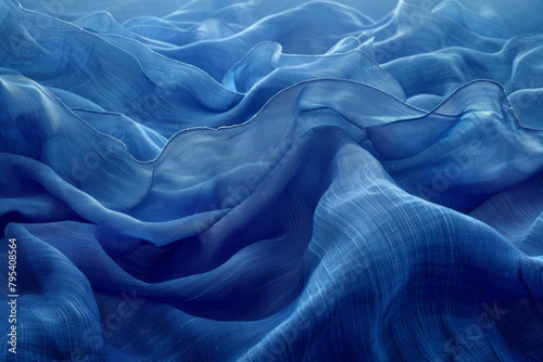 A canvas of Japanese Shibori fabric, its indigo waves a serene meditation on fluidity and form, photo
