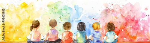 Children sit crosslegged, their eyes wide and curious, as a story unfolds in the teacher s vivid, illustrated book, kawaii, bright water color photo