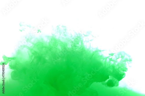 Green color dye melt on white background,Abstract smoke pattern,Colored liquid dye,Splash paint