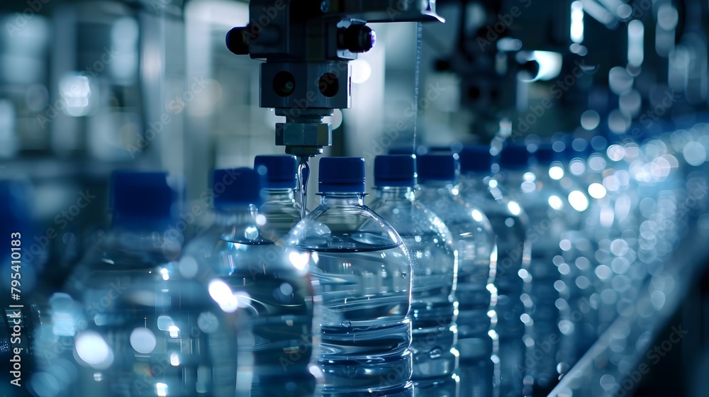 Evening Water Bottling Plant: Dynamic Production Line Featuring Robotic Arms Evening Water Bottling Plant: Dynamic Production Line Featuring Robotic Arms