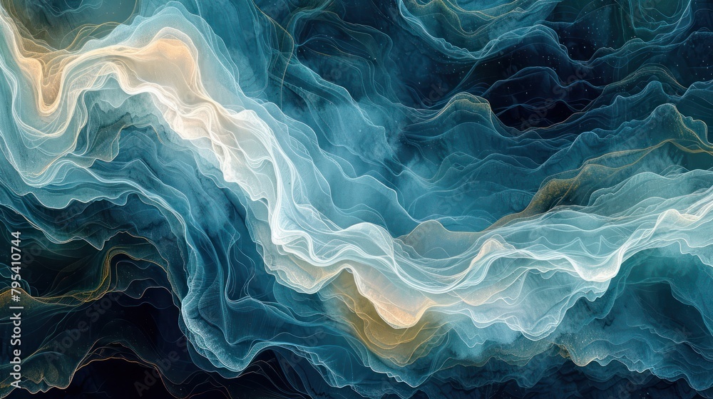 Abstract Painting of Blue and White Waves Abstract Painting of Blue and White Waves