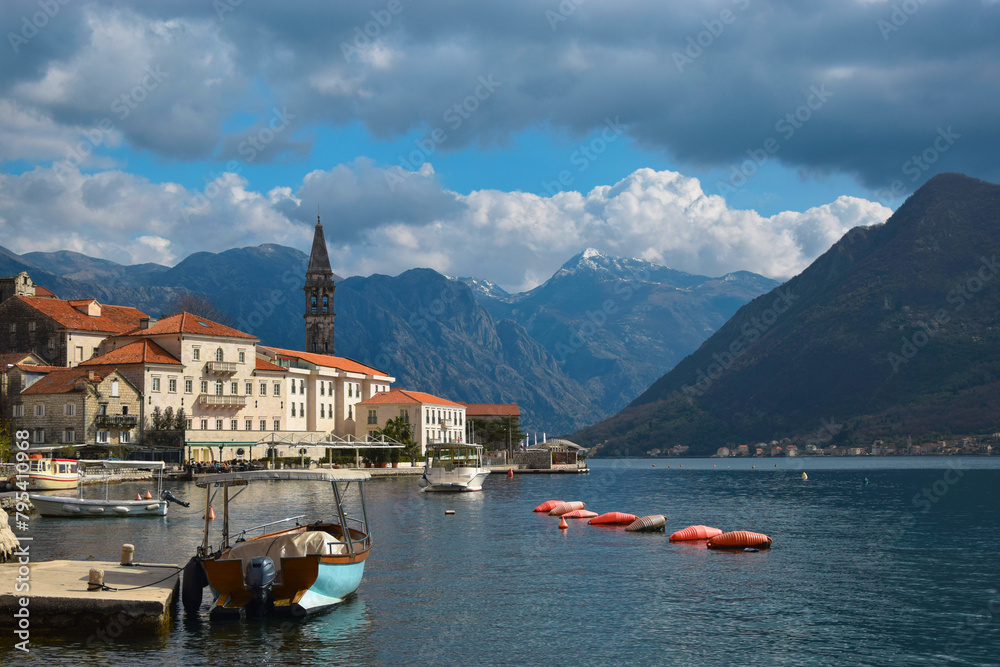 Perast. Fishing traditions. Bay of Kotor, the pearl of Montenegro. It is surrounded by mountains covered with dense forests, and its waters are clean and calm. You can enjoy swimming, water sports