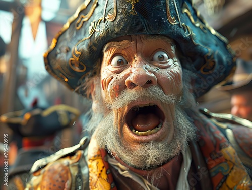 A pirate with a surprised expression on his face. photo