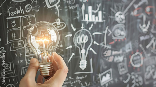 entrepreneurship concept with a light bulb on a chalkboard