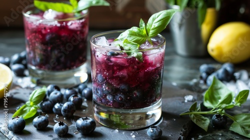 Glasses Filled With Blueberries and Lemons