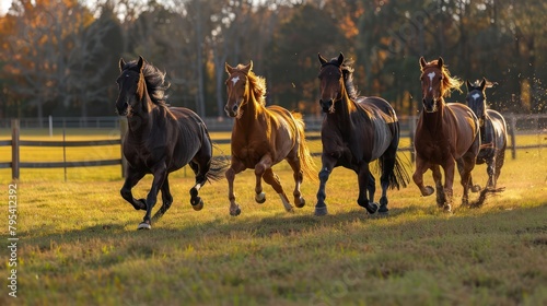 Group of Horses Running in a Field