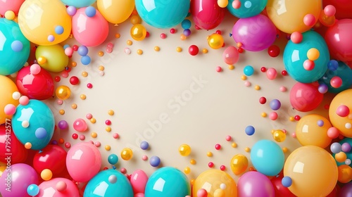 Vibrant balloons frame with a blue background